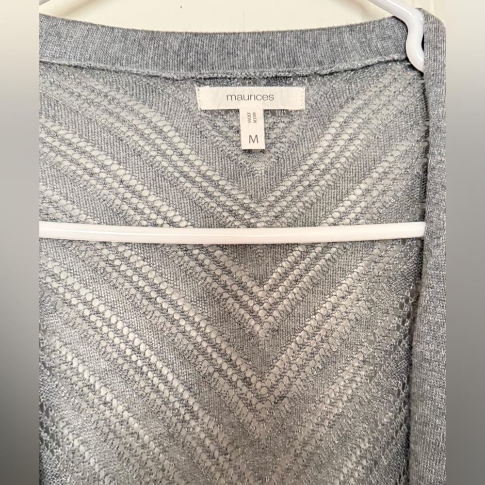 Maurices Light Gray Chevron Knit Open Sweater - Picture 2 of 4